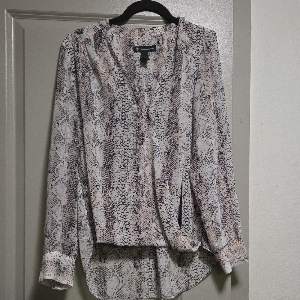 INC International Concepts Monochrome Snake Print Blouse